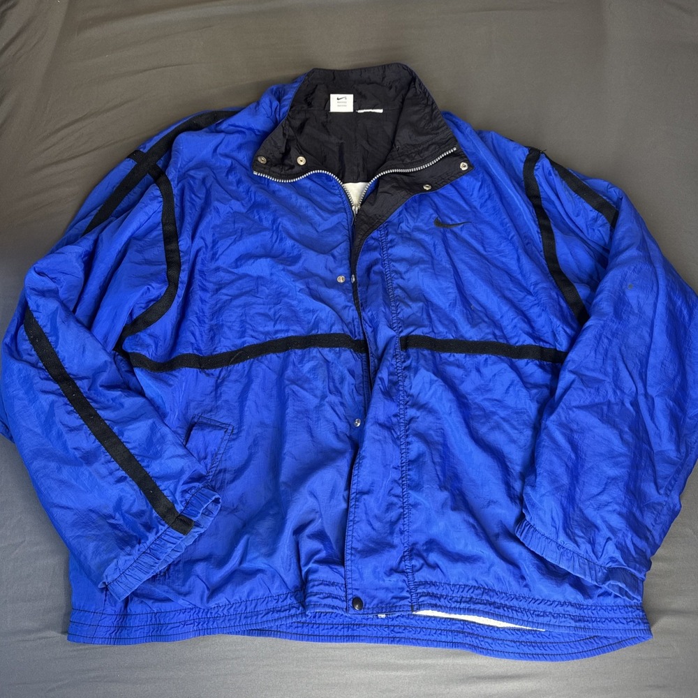 VINTAGE Nike Track Jacket Large Blue Baggy Big Swoosh Windbreaker Retro 90s*‎